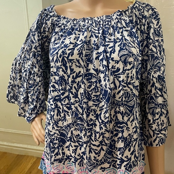 Lilly Pulitzer Navy and White Patterned Blouse - Picture 4 of 10